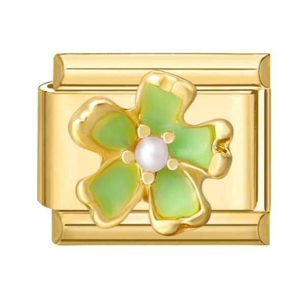 Gold stainless steel green flower charm