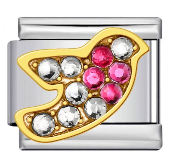 Silver & gold stainless steel robin charm