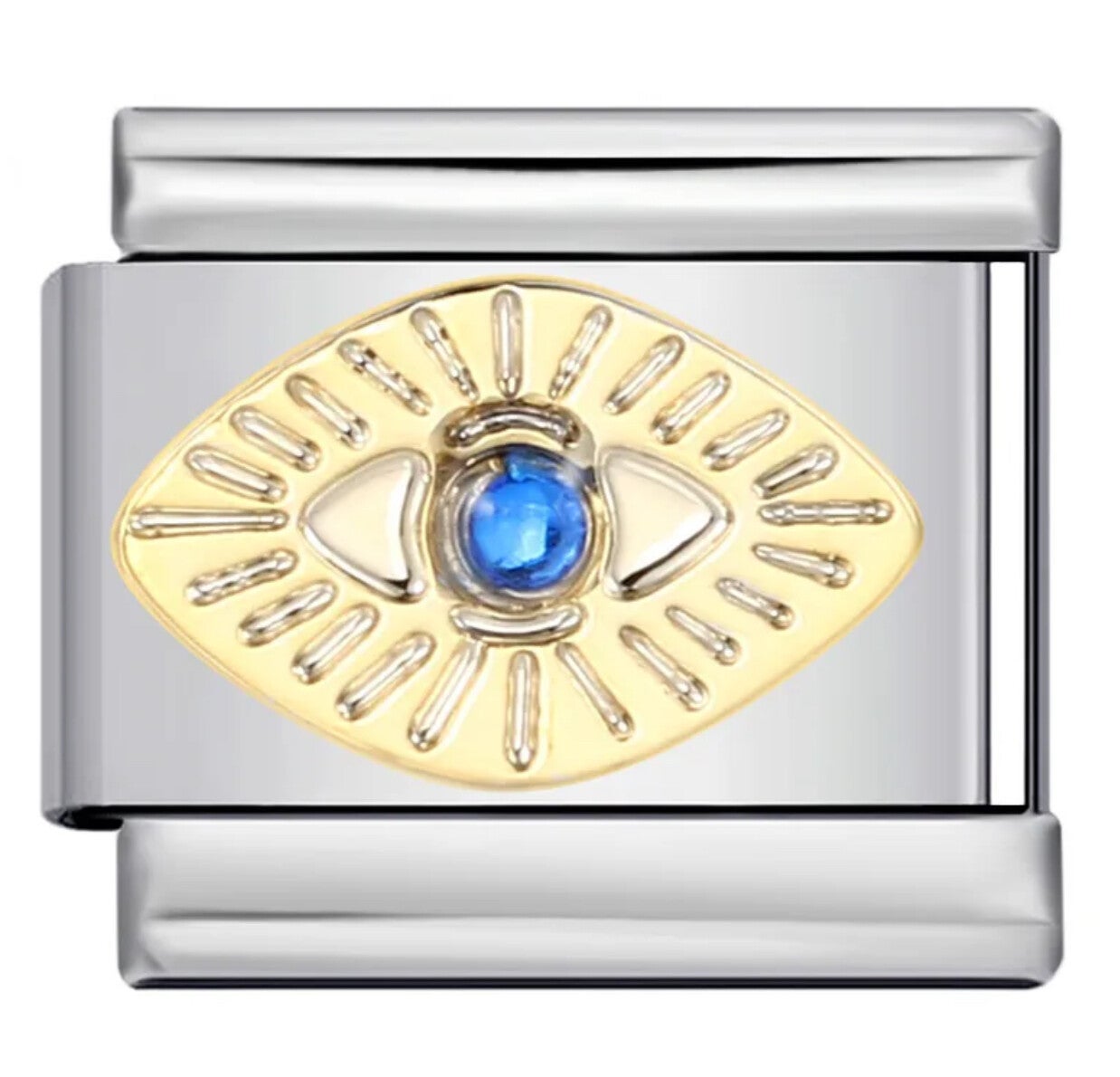 Silver & gold stainless steel evil eye charm