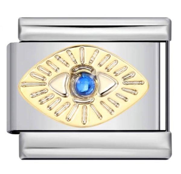Silver & gold stainless steel evil eye charm