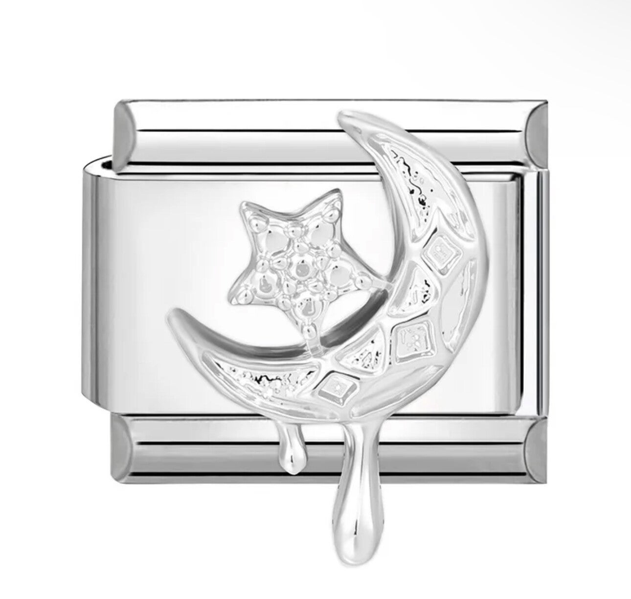 Silver stainless steel moon charm