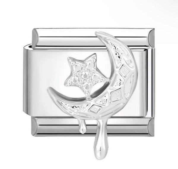 Silver stainless steel moon charm