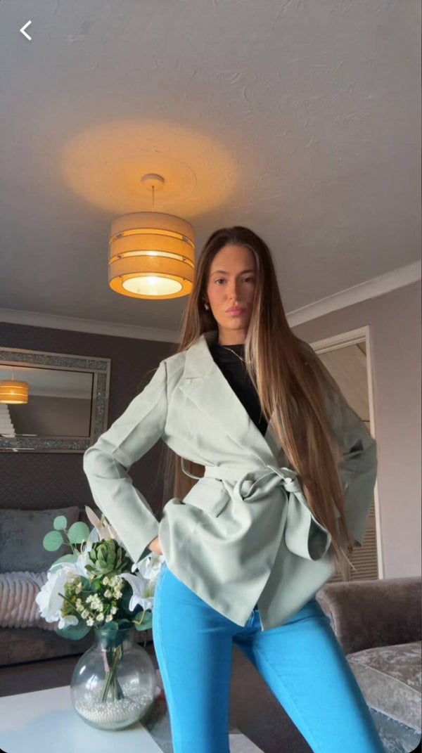 Sage green belted blazer