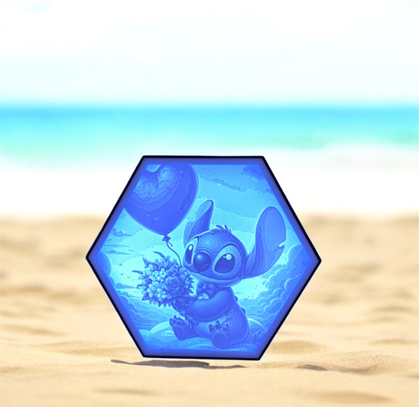 3D-geprinte Stitch Hexagon Lamp – Unieke LED decoratie