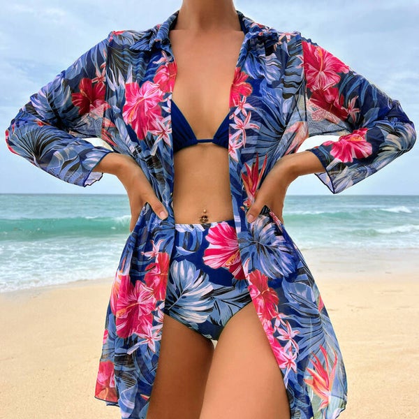 Maillot de bain bikini sexy trois pièces à motif résille