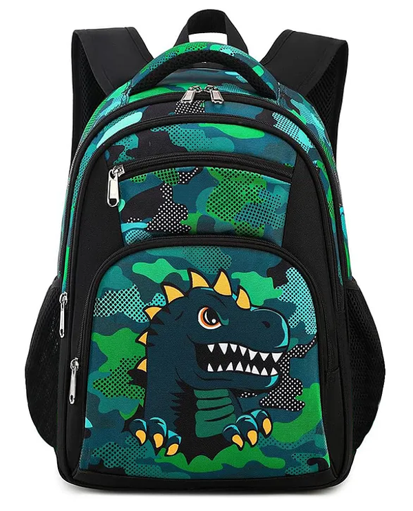 Sac d'école premium noir Dinosaure pour enfants - hauteur 16 pouces