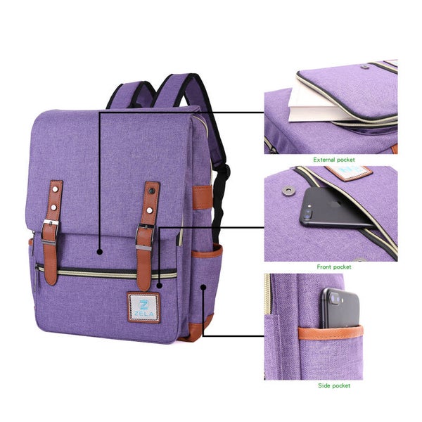 Sac à dos fin pour l'université, l'école et le travail – Compatible avec ordinateur portable 15 pouces – Violet