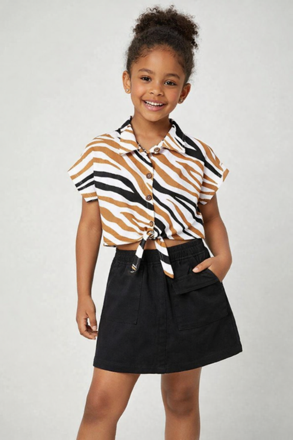 Ensemble de haut et jupe à motif zèbre pour filles