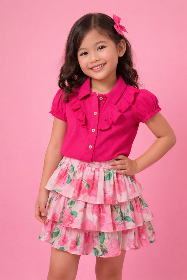 Ensemble jupe fleurie rose pour filles