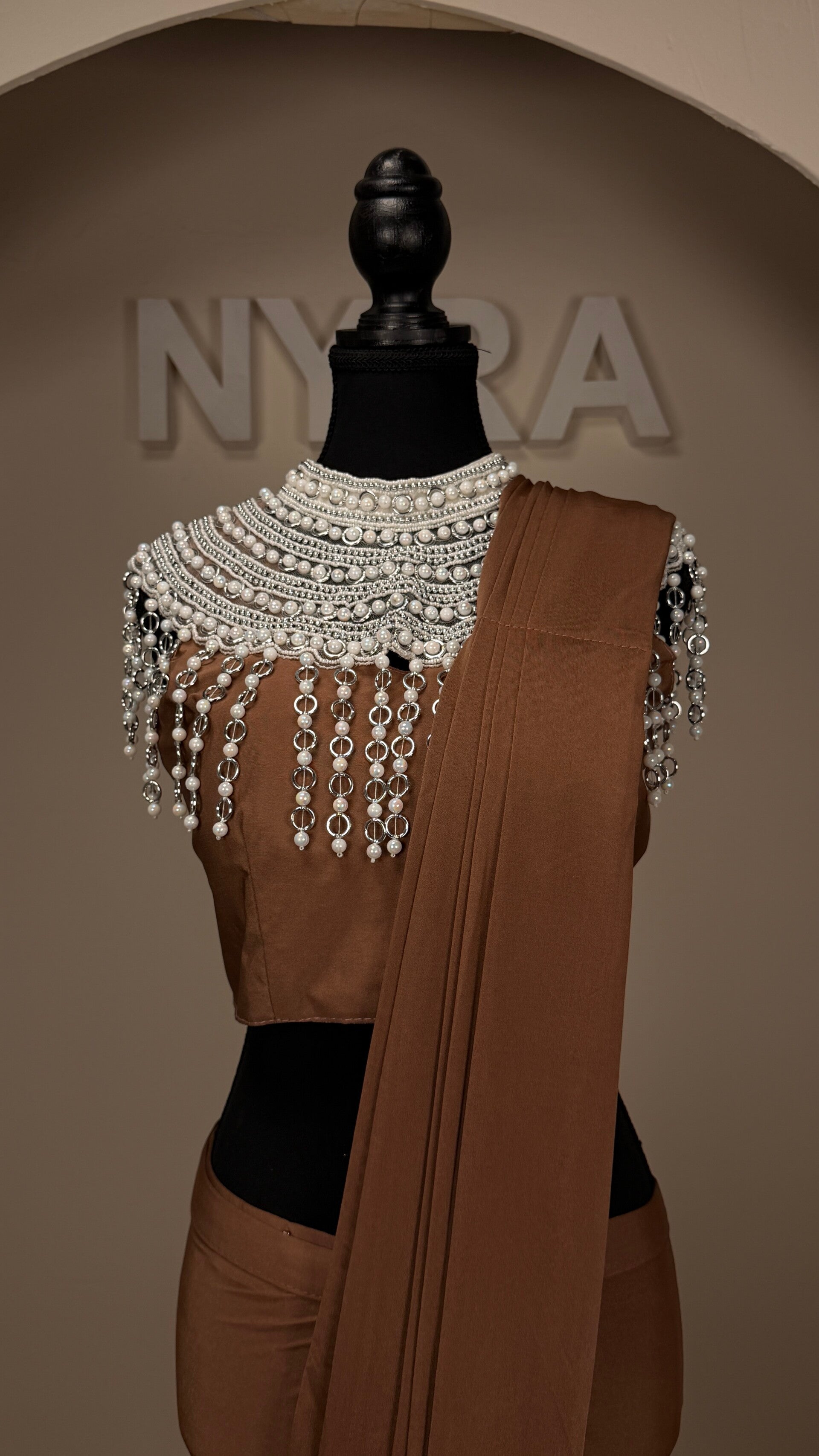 Cocoa Pearl Cape Saree