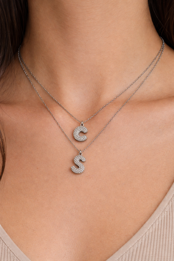 Bubble initial necklace — SILVER