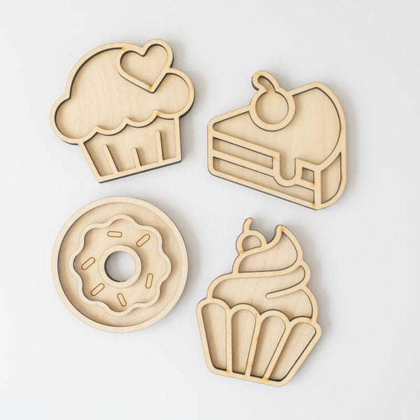 Houten speeltray  |  Miniset  |  Zoete gebakjes