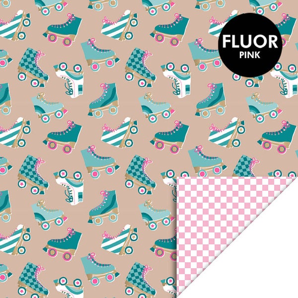 Cadeaupapier  |  Roller skates  |  Nude  |  Fluor pink  |  70CM x 3M