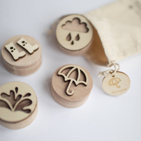 Houten stempels  |  Het regent, het regent!  |  4 stuks