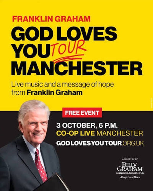 The God Loves You Tour featuring Franklin Graham 3rd October 2026 CO-OP LIVE OFFSITE PARKING AT COOP COMMUNITY PARKING