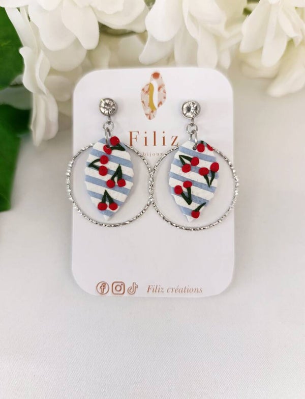 Dolce Vita bleue _ Ficus _ Boucles d'oreilles _ Cerises _ Rayures
