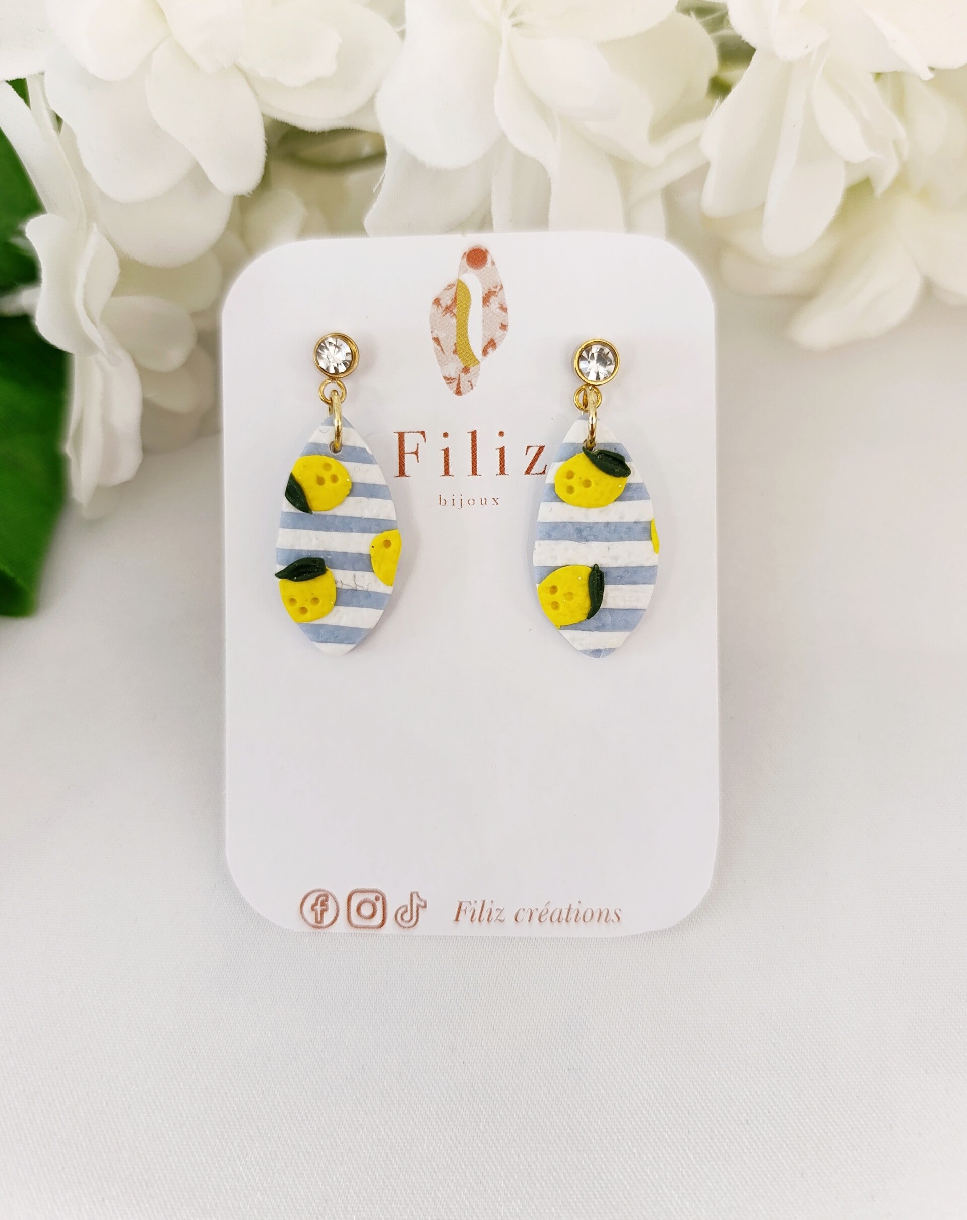 Dolce Vita bleue _ Amande _ Boucles d'oreilles _ Citron _Rayures