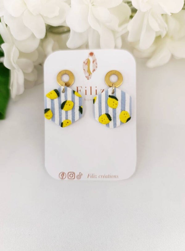 Dolce Vita bleue _ Harmonia _ Boucles d'oreilles _ Citron _ Rayures