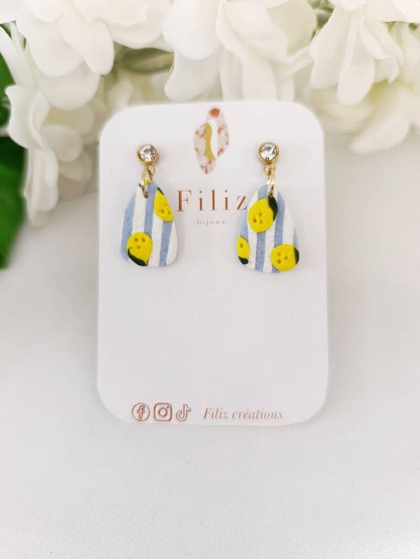 Dolce Vita bleue _ Ménir _ Boucles d'oreilles _ Citron _Rayures