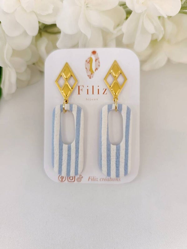 Dolce Vita Bleue _ Cadrelle _ Boucles d'oreilles _ Rayures