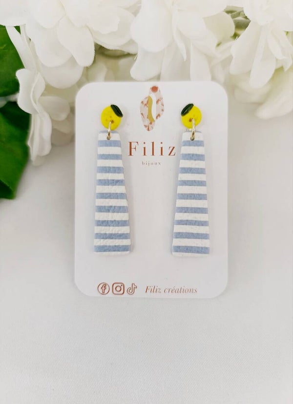 Dolce Vita bleue _ Élance _ Boucles d'oreilles _ Citron _Rayures