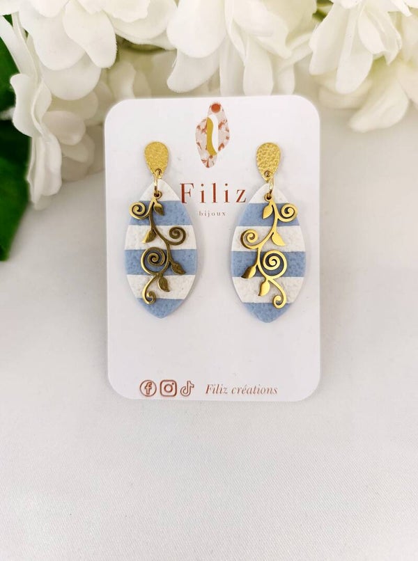 Dolce Vita bleue _ Amande _ Boucles d'oreilles _ Rayures