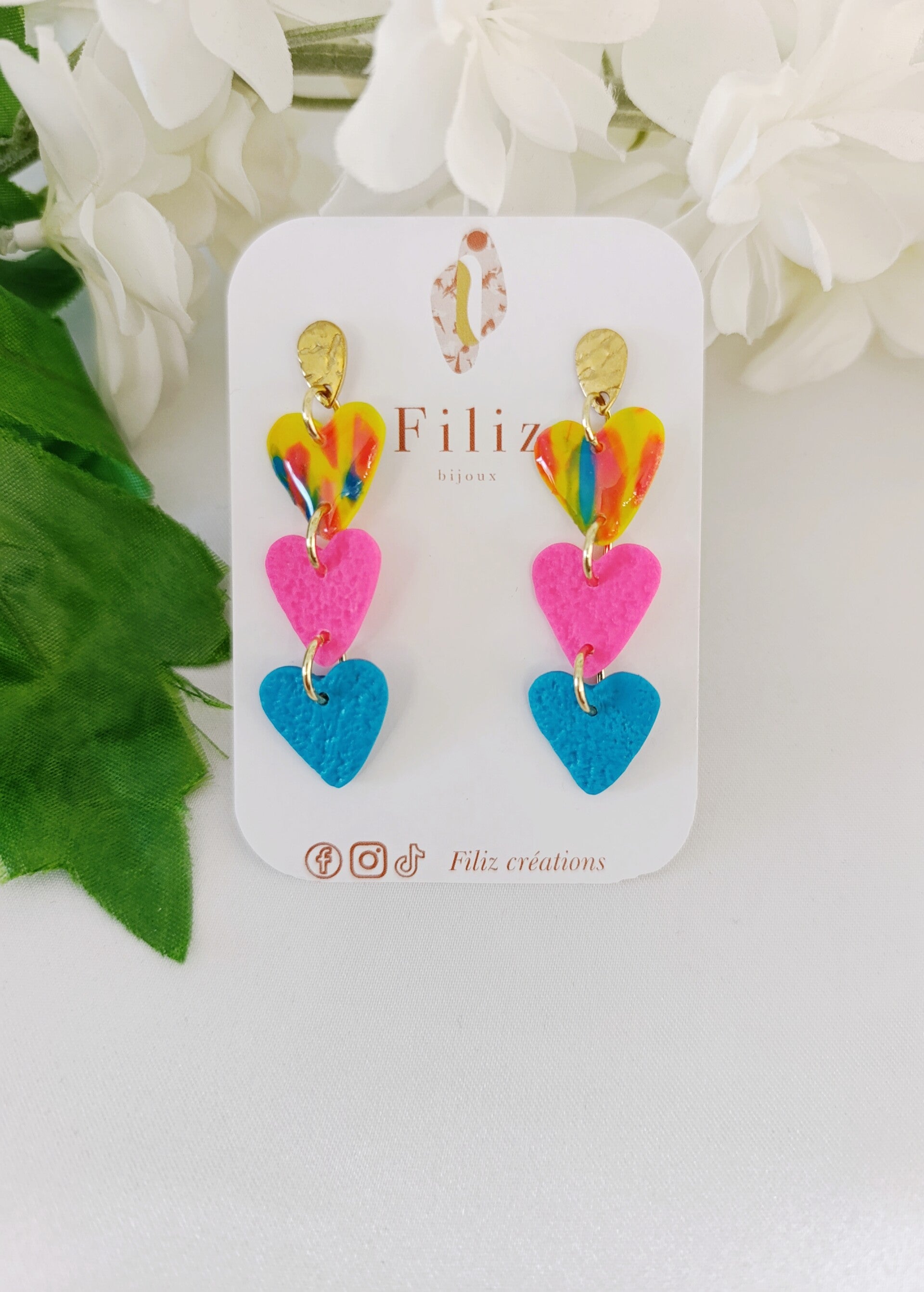 Bonheur _ Cascade de Coeurs  _ Boucles d'oreilles