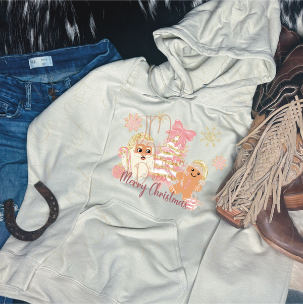 Pink Christmas with White Santa Hoodie
