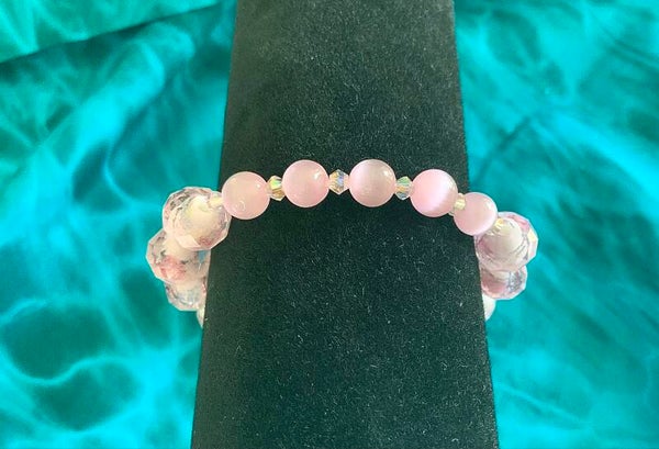 Crystal and Pink Breast Cancer Awareness Bracelet (size 6 1/2 wrist)