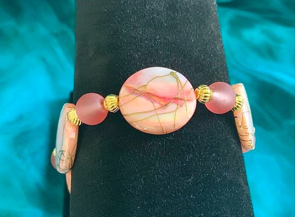 Gilded Gold and Metal Breast Cancer Awareness Bracelet (size 7.5” wrist)