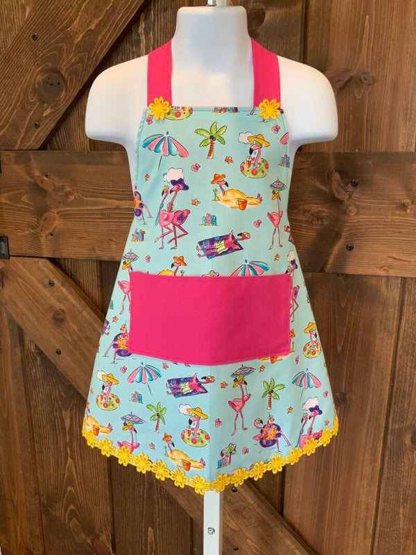 Girls Flamingo Party apron (ages 3-5)