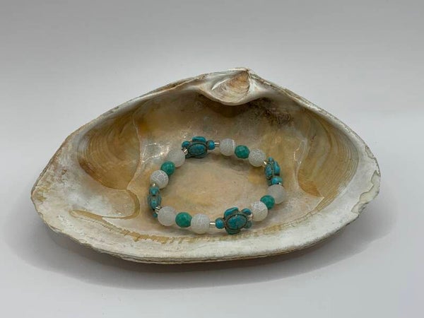 Turtle and Seafoam Bracelet (size 6 1/2” wrist)