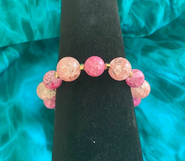 Two Tone Pink Breast Cancer Awareness Bracelet (size 6” wrist)