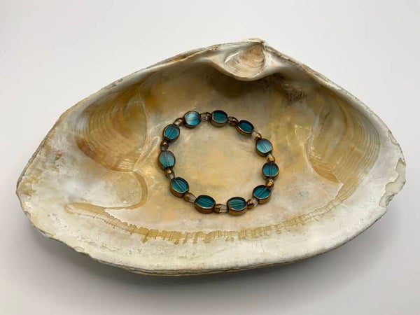 Blue Copper and Glass Bracelet (size 6 1/2” wrist)