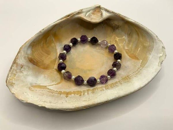 Amethyst and Faux Pearl Bracelet (size 7 wrist)