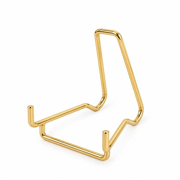 Metalen standaard goudkleurig.