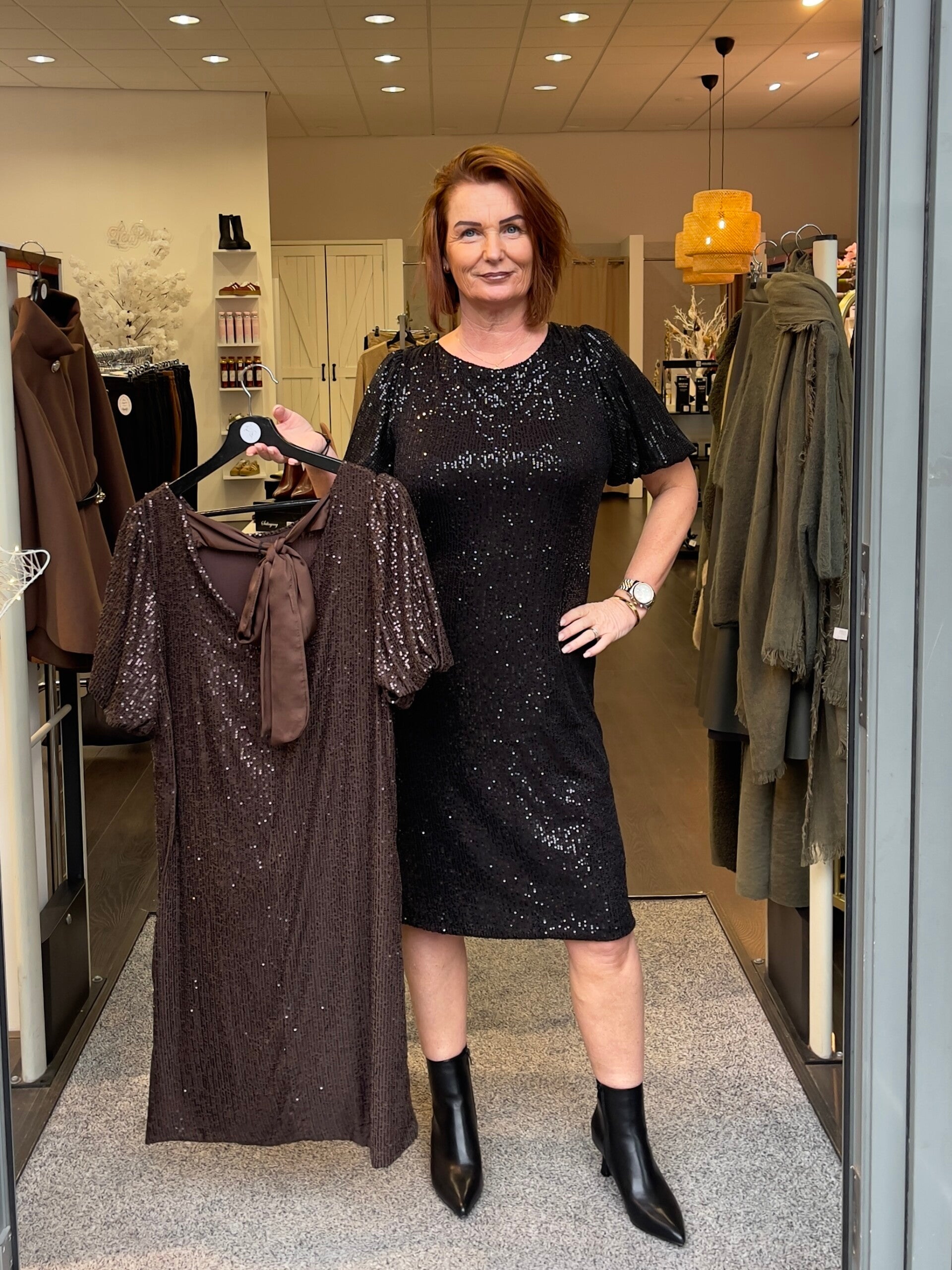 Jurk Davina Bruin Glitter