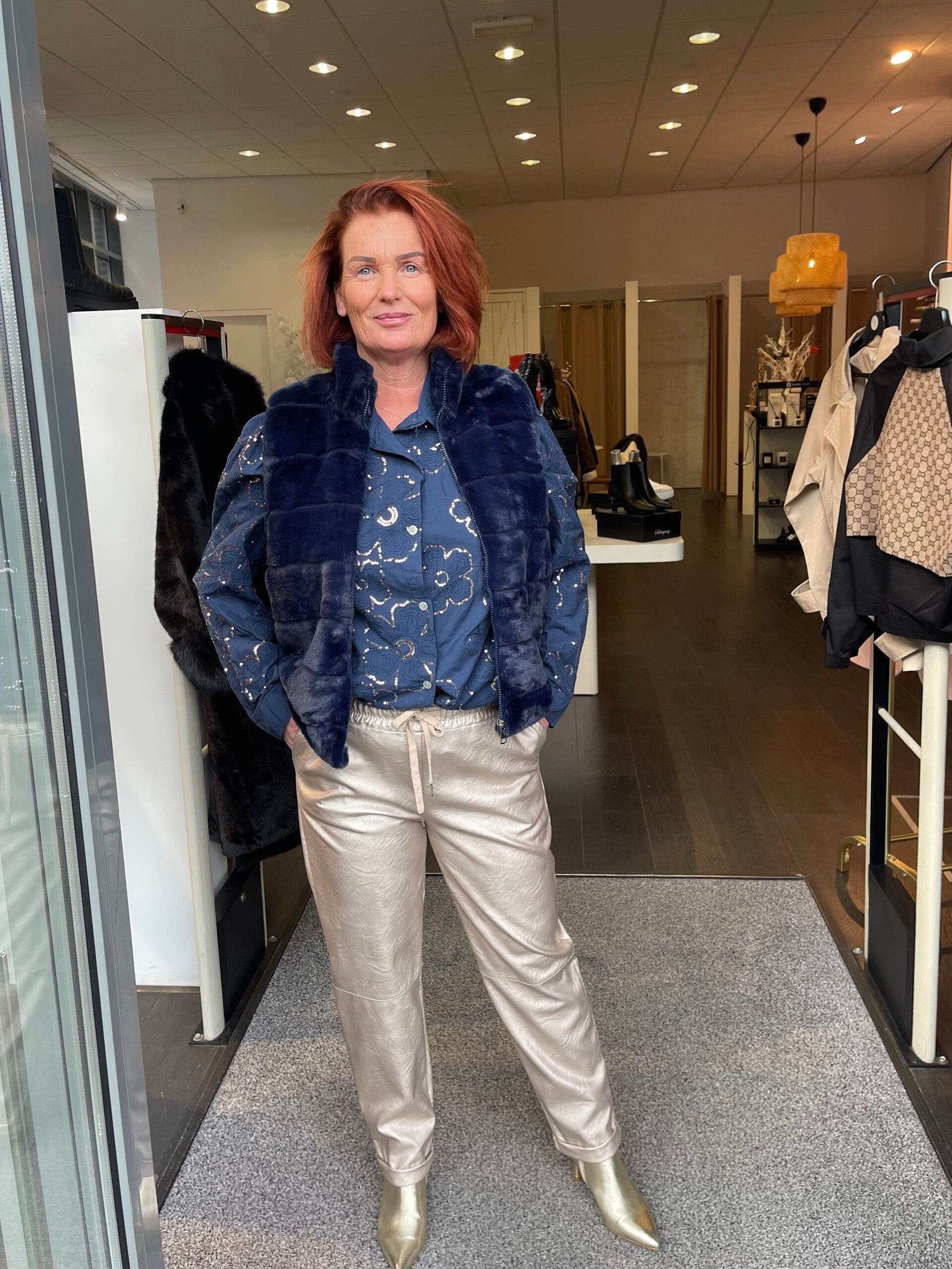 Bodywarmer Fake Fur Donkerblauw