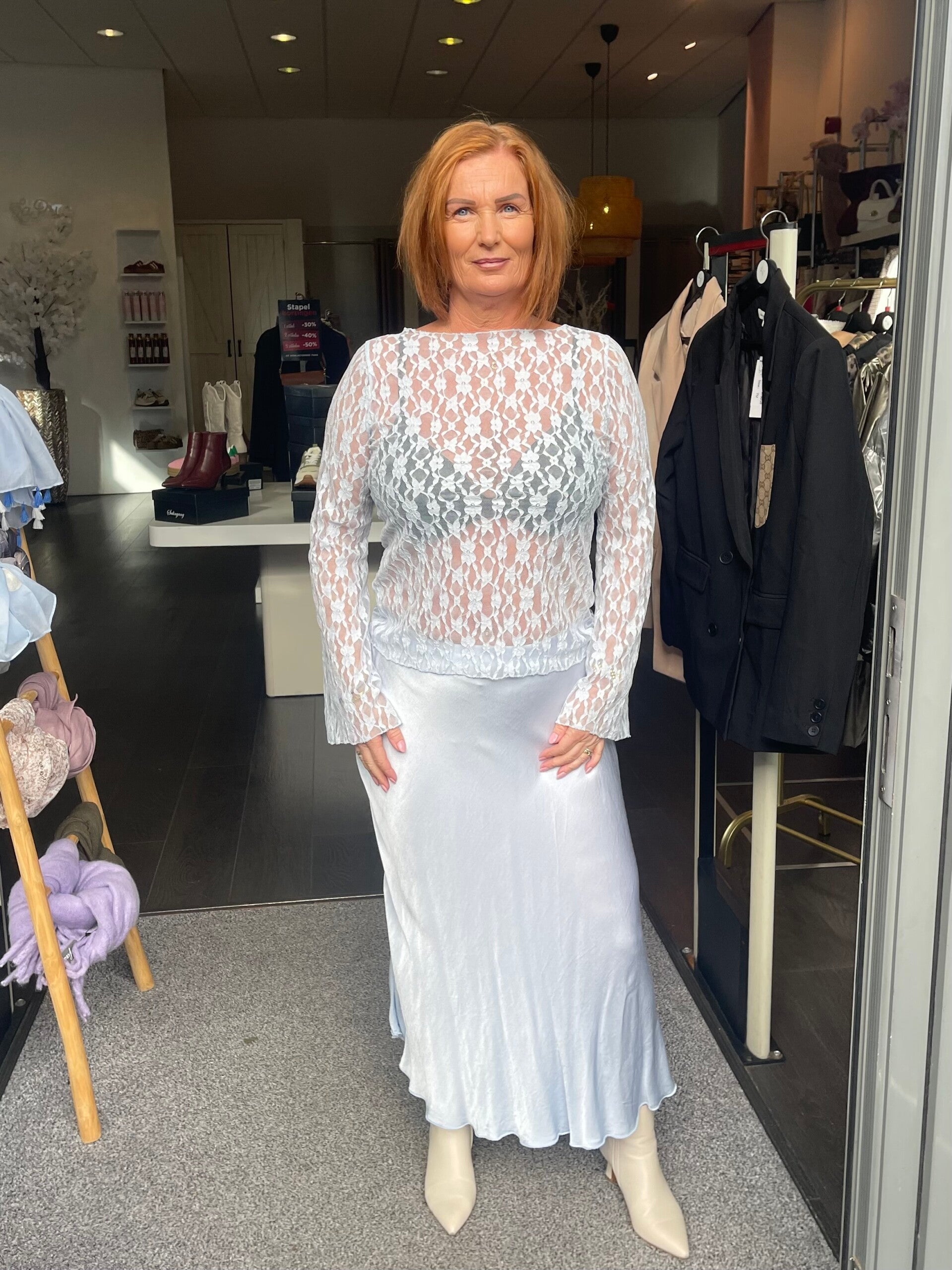 Kanten Mesh top Lichtblauw