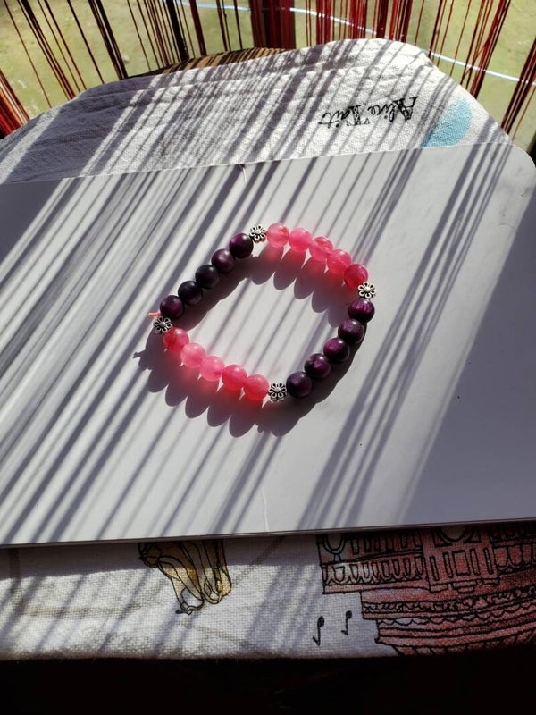 Bracelet en pierre rose et pierres améthyste