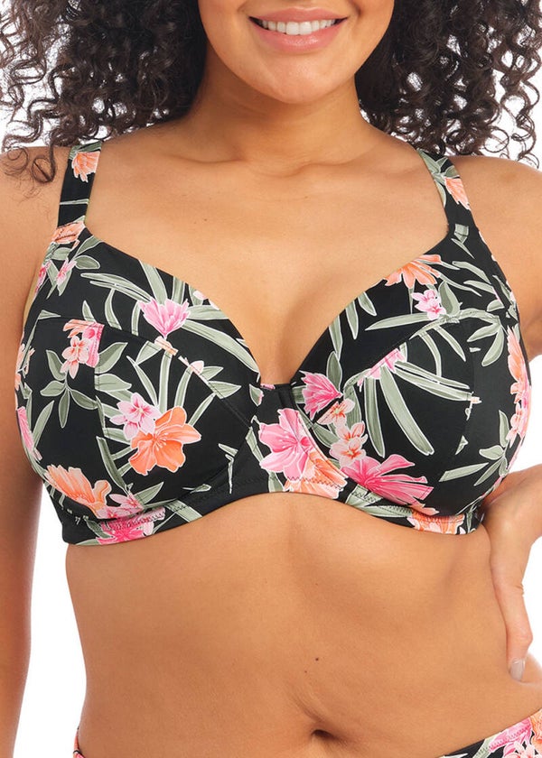 Elomi Swimwear Dark Tropic Plunge Bikini Top ES801102BLK-CLEARANCE