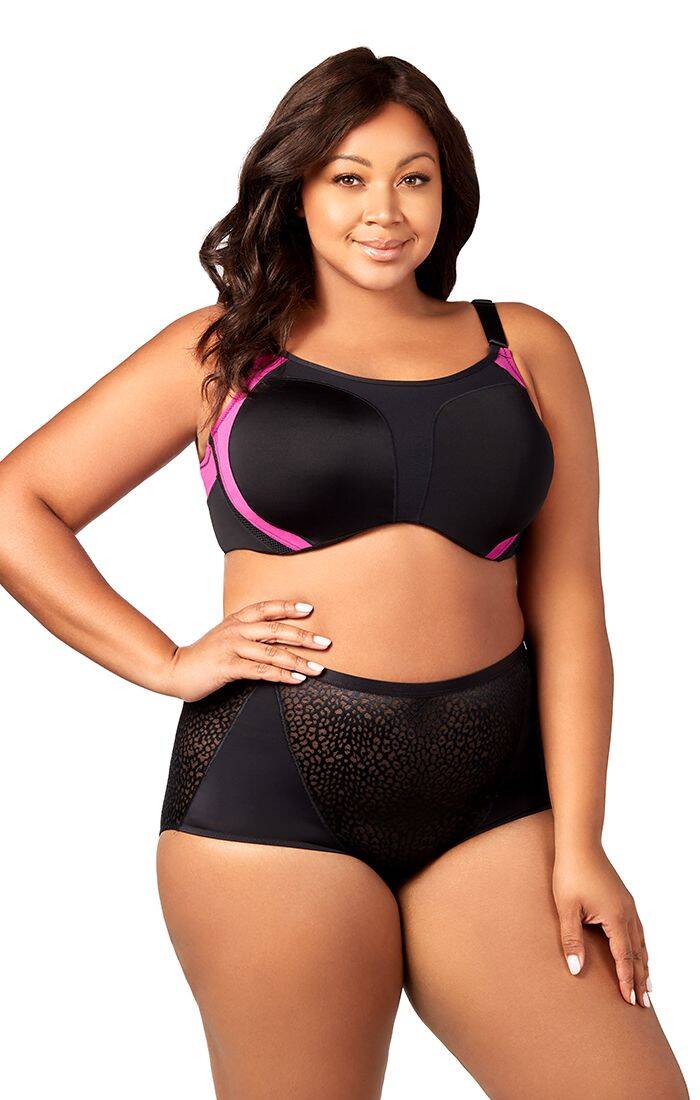 ELILA BLACK & FUCHSIA MICROFIBER UNDERWIRE SPORTS BRA 2511-CLEARANCE