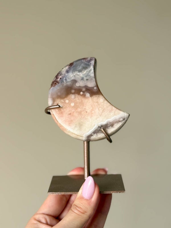 Roze amethist maan in houder | B19