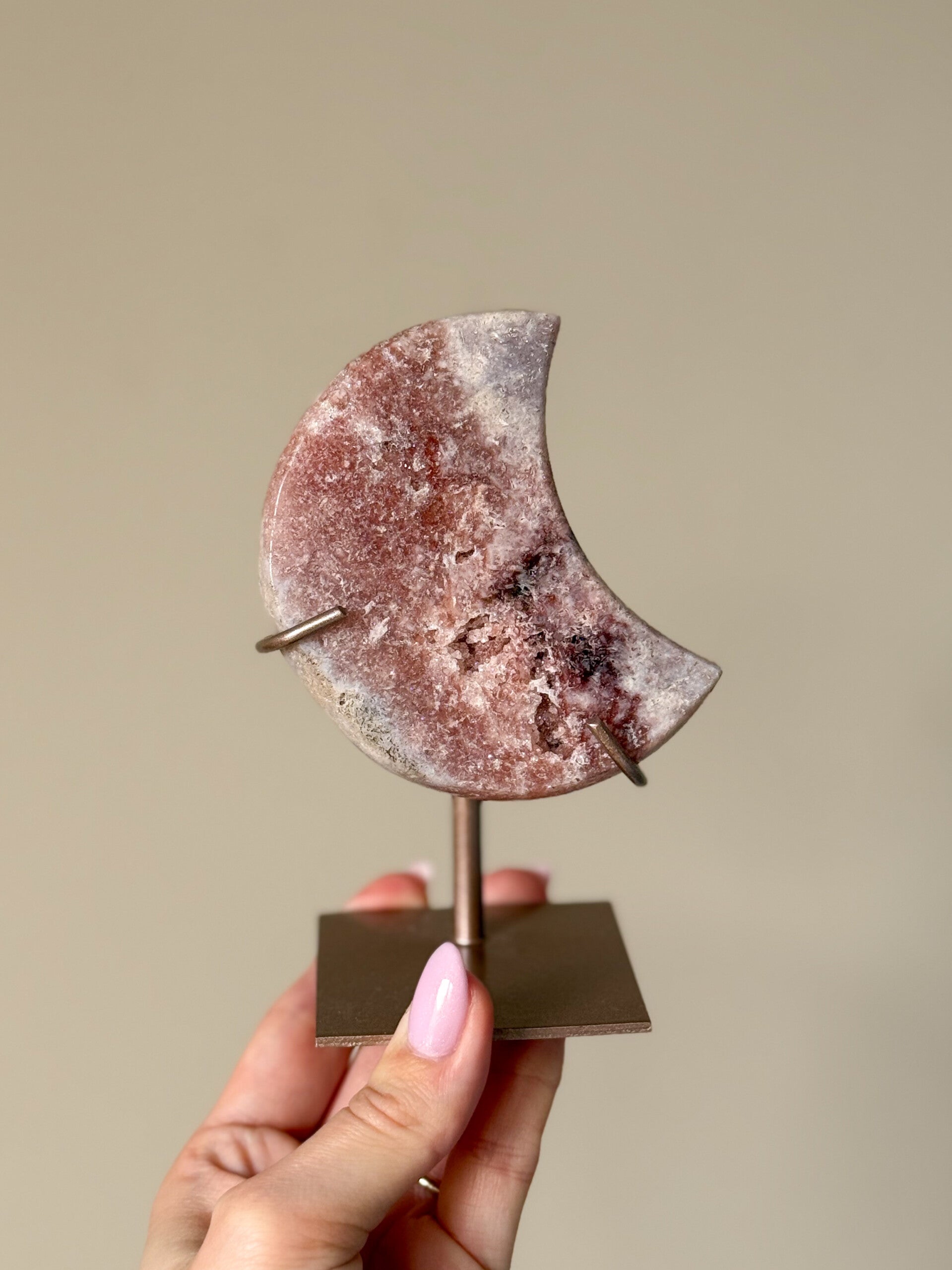 Roze amethist maan in houder | B12