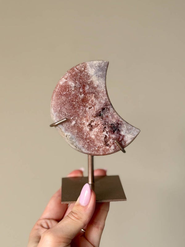 Roze amethist maan in houder | B12