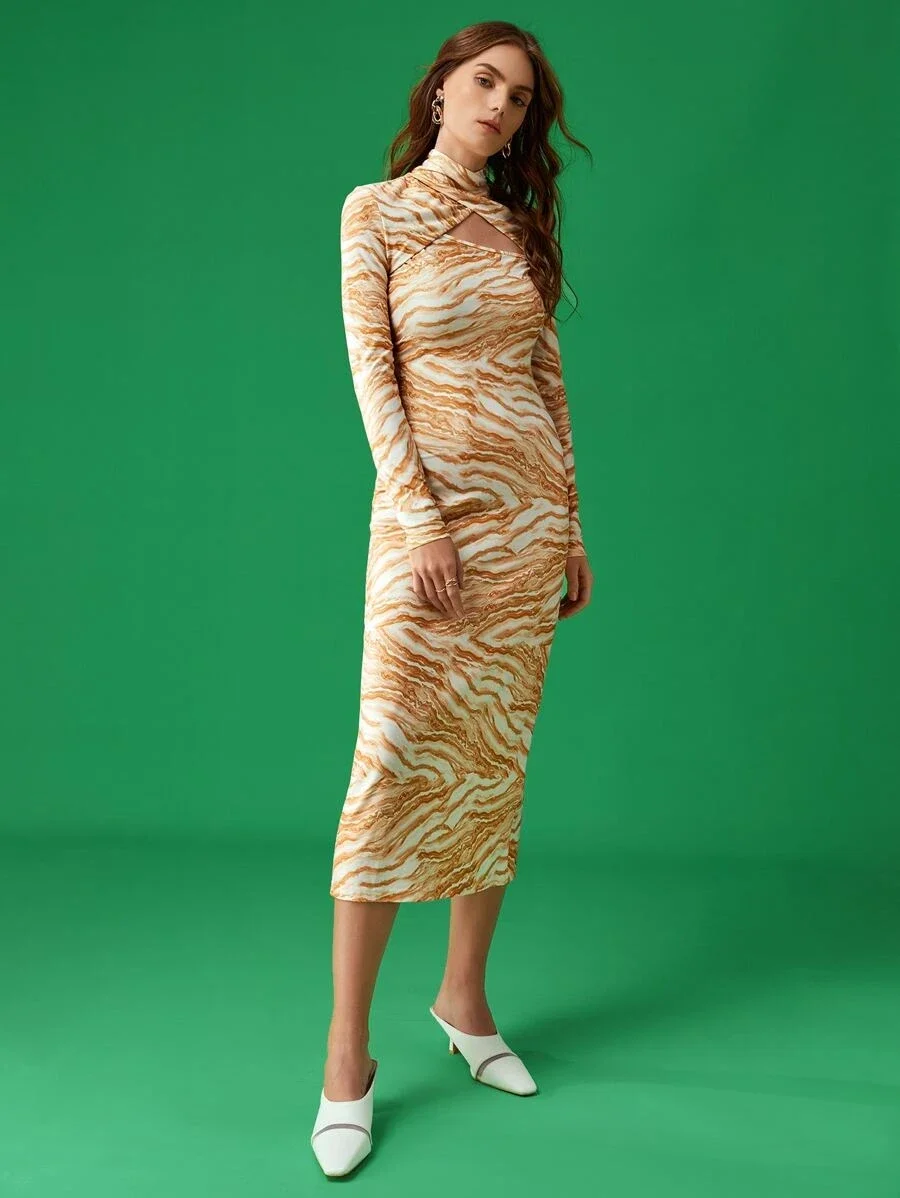 Jersey Halter pencil maxi dress yellow size M /Vestido largo tubo de jersey con cuello halter amarillo talla M