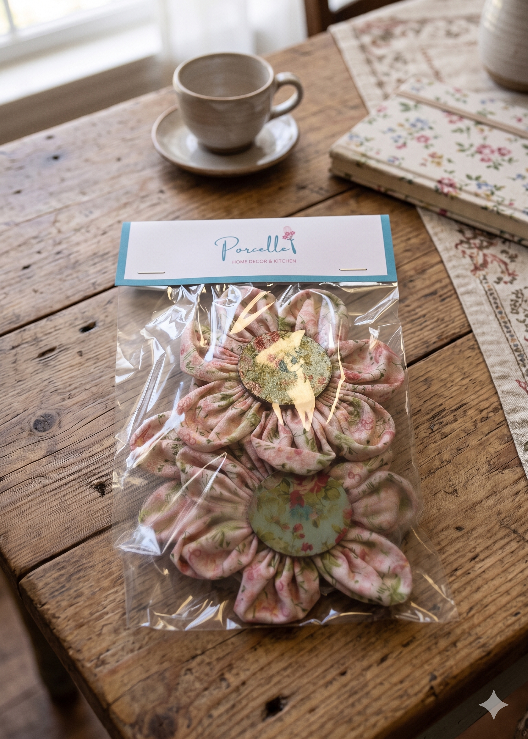 Shabby Chic Fabric Flowers Magnets set of 3