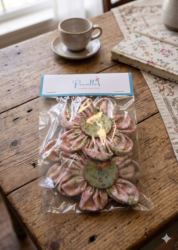 Shabby Chic Fabric Flowers Magnets set of 3