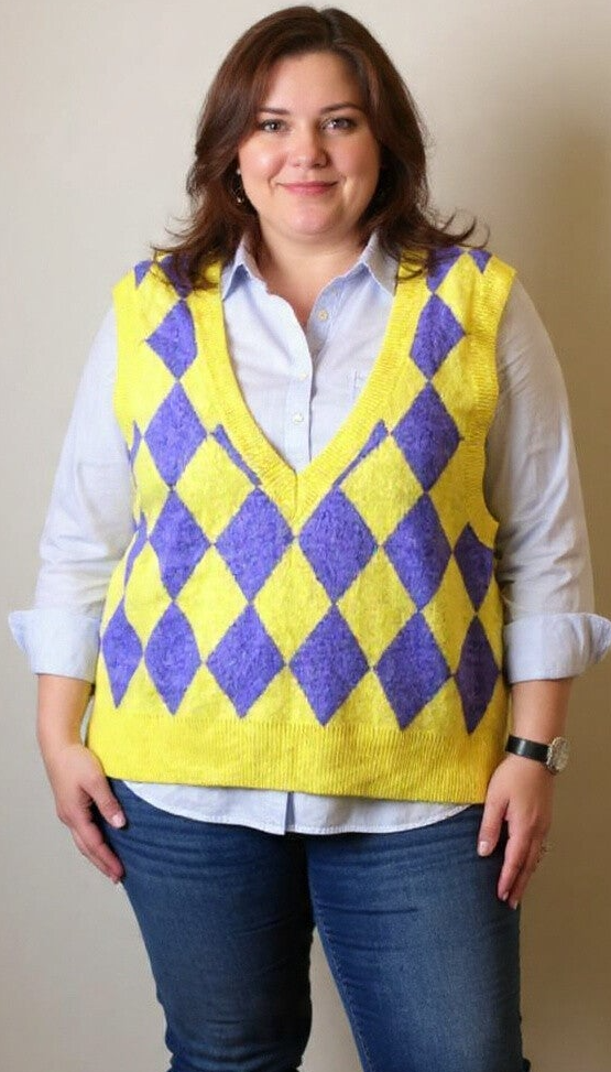 Retro 60's Style Yellow purple Checkered vest Sizes M-XL