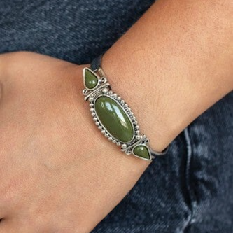 "Tribal Trinket" Studded  Green Beaded Cuff Bracelet